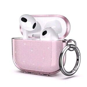 Case Compatible With Apple AirPods 3 Shockproof Pink Glitter Silicone Case